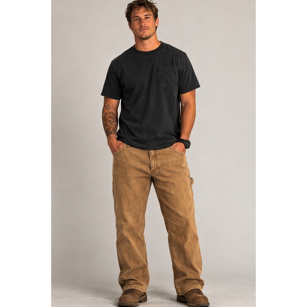 Genuine Dickies Carpenter Pants Tan‎ Brown Duck Canvas Distressed Mens 33x32